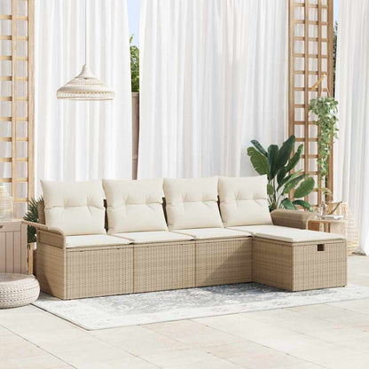 Tuinbankenset Met Kussen 5 Pcs En Crème Poly Rattan