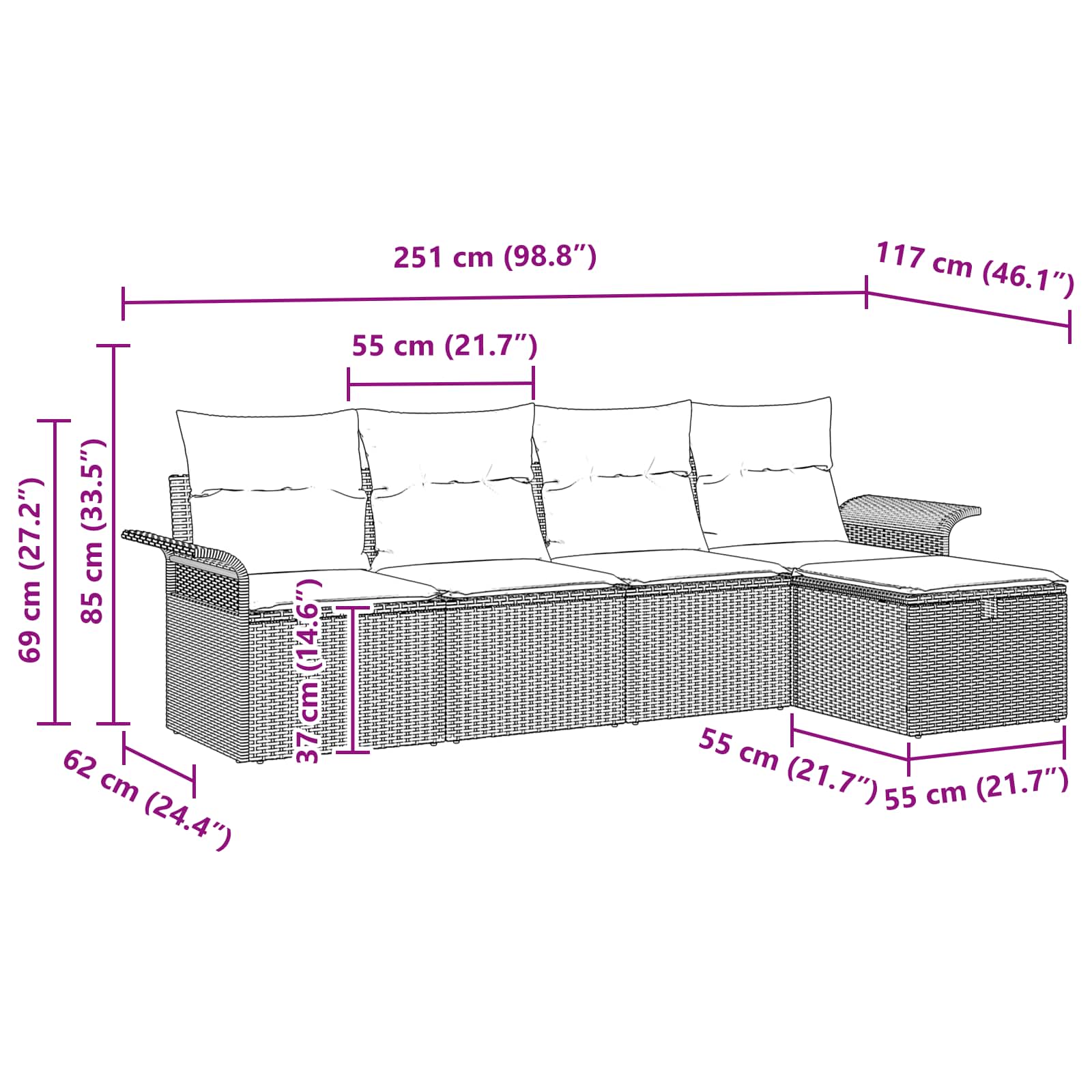Tuin Sofa Set Met Kussen 5 Pcs Poly Rattan