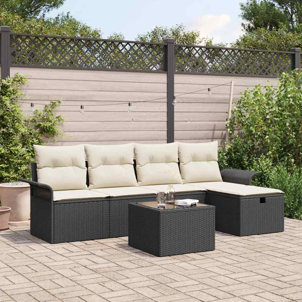Tuinbankenset Met Kussen 5 Pcs En Crème Poly Rattan