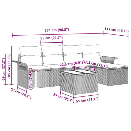 Tuinbankenset Met Kussen 6 Pcs En Crème Poly Rattan