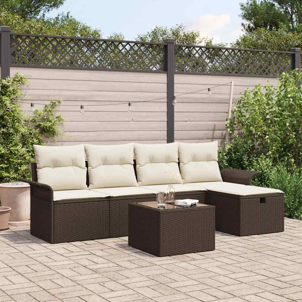 Tuinbankenset Met Kussen 5 Pcs En Crème Poly Rattan
