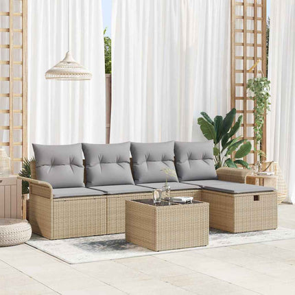 Tuinbankenset Met Kussen 6 Pcs En Crème Poly Rattan