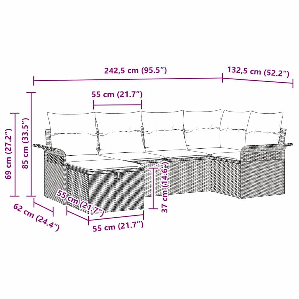 Tuin Sofa Set Met Kussen 6 Pcs En Crème Poly Rattan