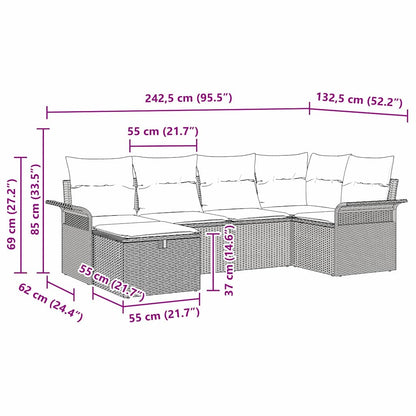 Tuin Sofa Set Met Kussen 6 Pcs En Crème Poly Rattan