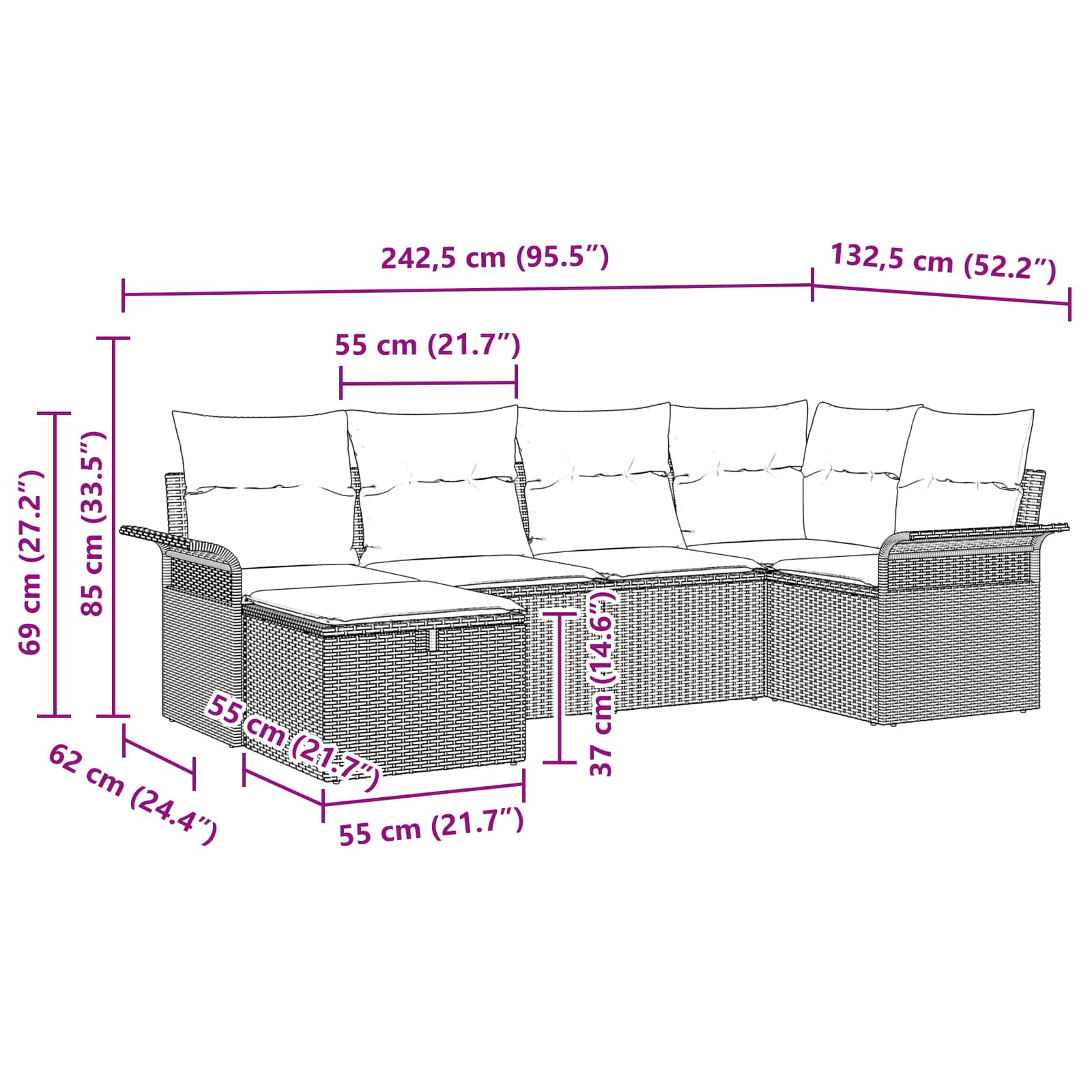 Tuin Sofa Set Met Kussen 6 Pcs Poly Rattan
