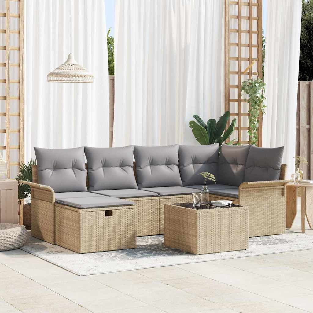 Tuin Sofa Set Met Kussen 6 Pcs En Crème Poly Rattan