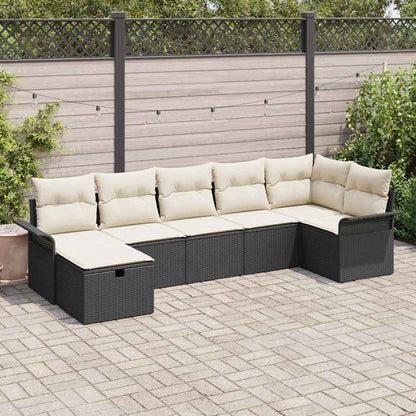 Tuin Sofa Set Met Kussen 7 Pcs En Crème Poly Rattan
