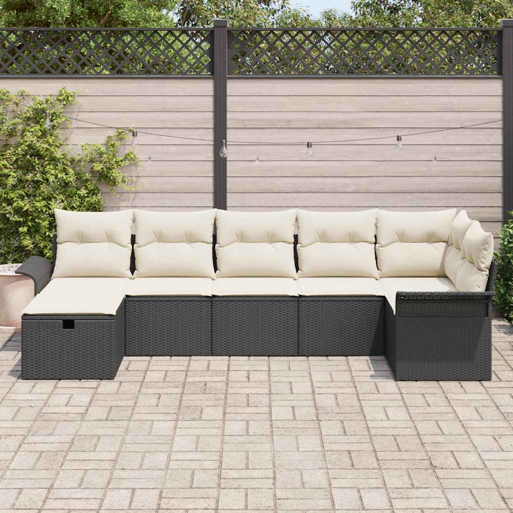 Tuin Sofa Set Met Kussen 7 Pcs En Crème Poly Rattan