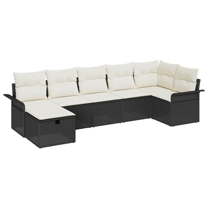 Tuin Sofa Set Met Kussen 7 Pcs En Crème Poly Rattan