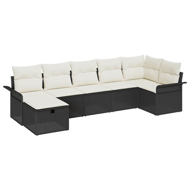 Tuin Sofa Set Met Kussen 7 Pcs En Crème Poly Rattan