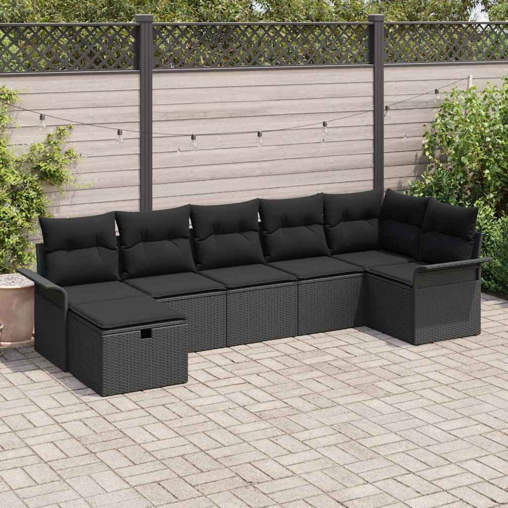 Tuin Sofa Set Met Kussen 7 Pcs En Crème Poly Rattan