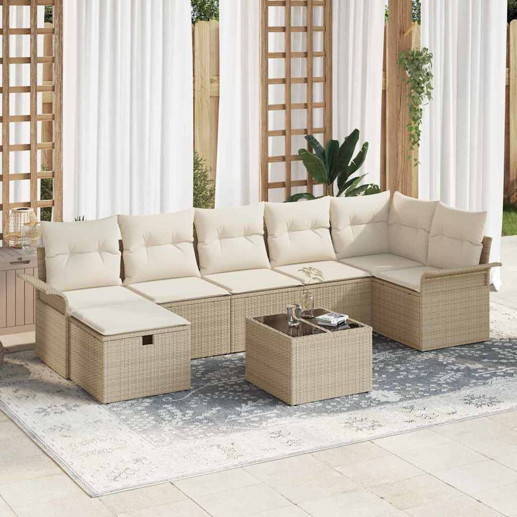 Tuin Sofa Set Met Kussen 7 Pcs En Crème Poly Rattan