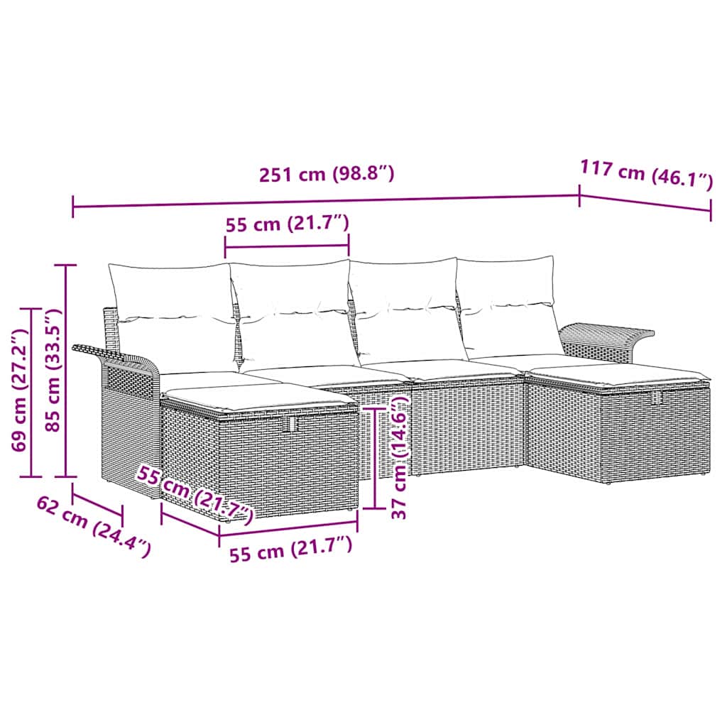 Tuin Sofa Set Met Kussen 6 Pcs En Crème Poly Rattan