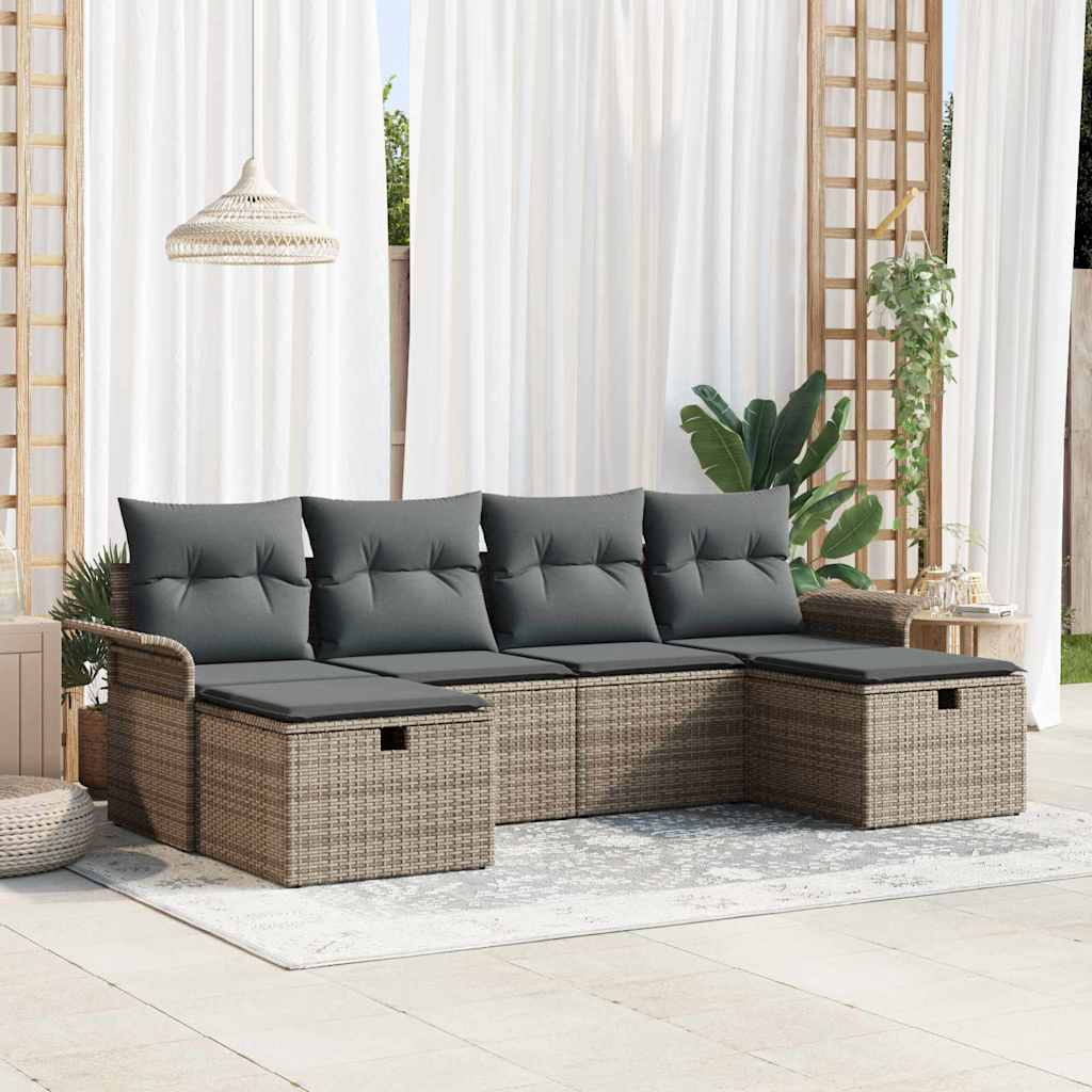 Tuin Sofa Set Met Kussen 6 Pcs En Crème Poly Rattan