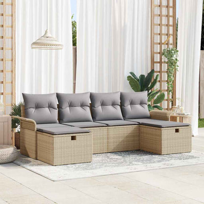 Tuin Sofa Set Met Kussen 6 Pcs En Crème Poly Rattan