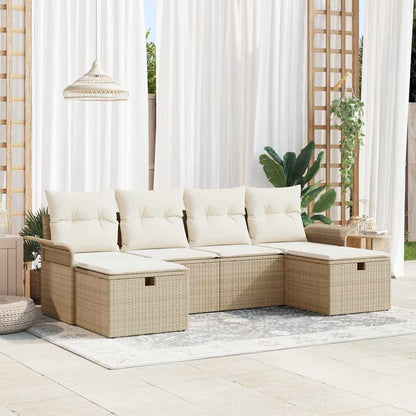 Tuin Sofa Set Met Kussen 6 Pcs En Crème Poly Rattan