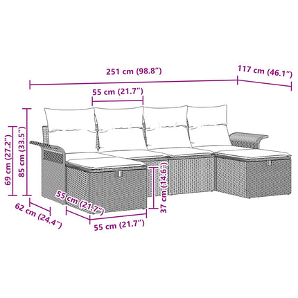 Tuin Sofa Set Met Kussen 6 Pcs Poly Rattan