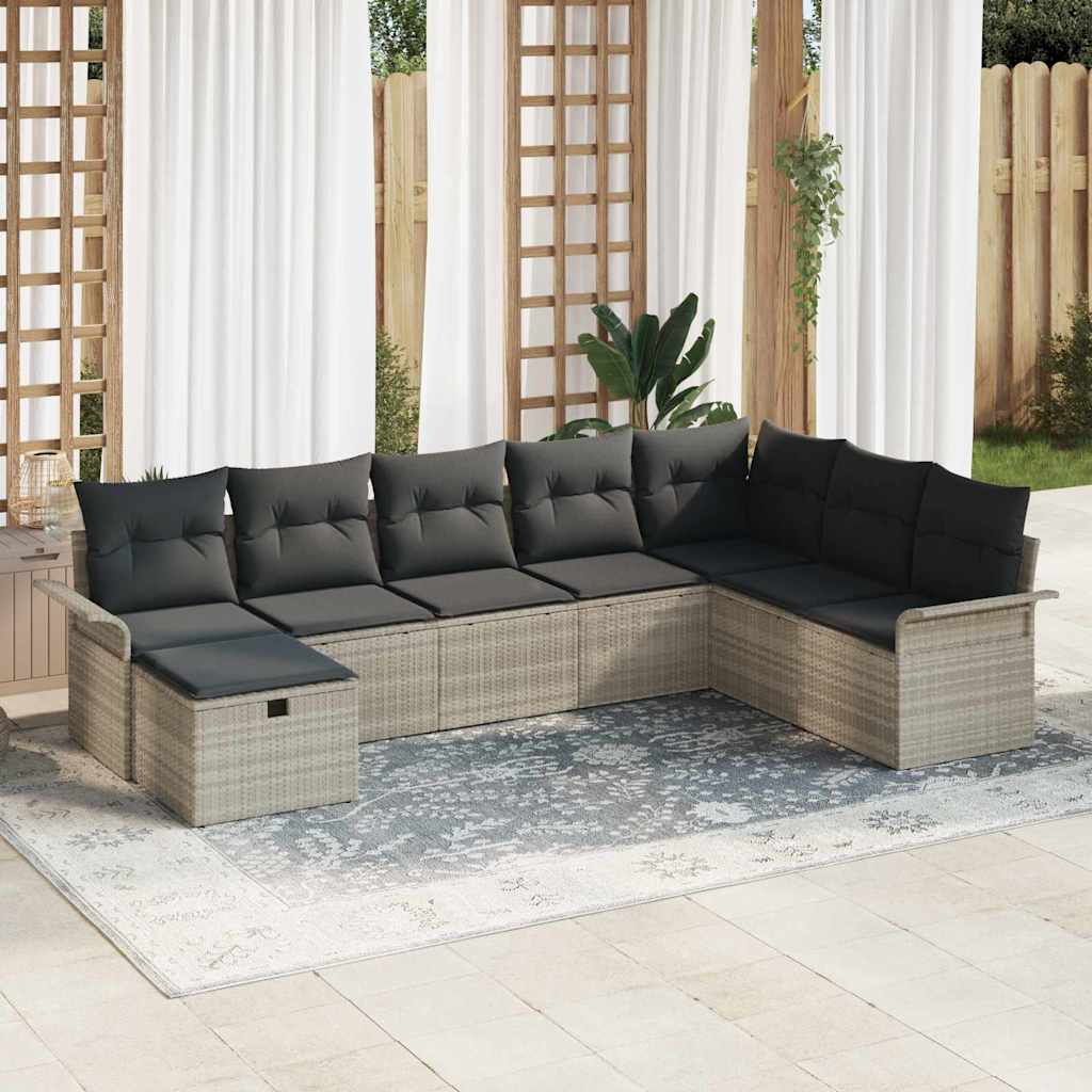 Tuin Sofa Set Met Kussen 8 Pcs En Licht Grijs Poly Rattan