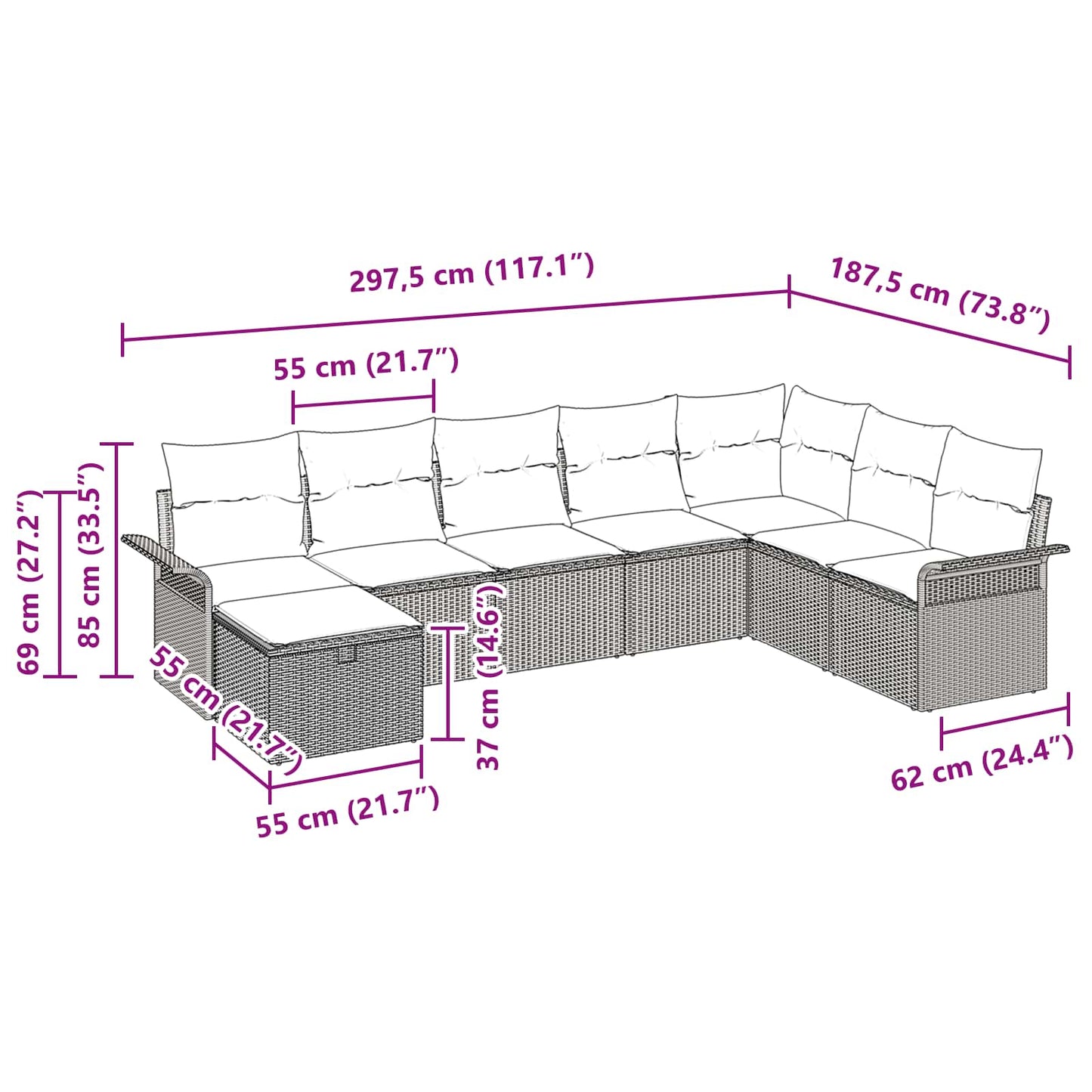 Tuin Sofa Set Met Kussen 8 Pcs Poly Rattan