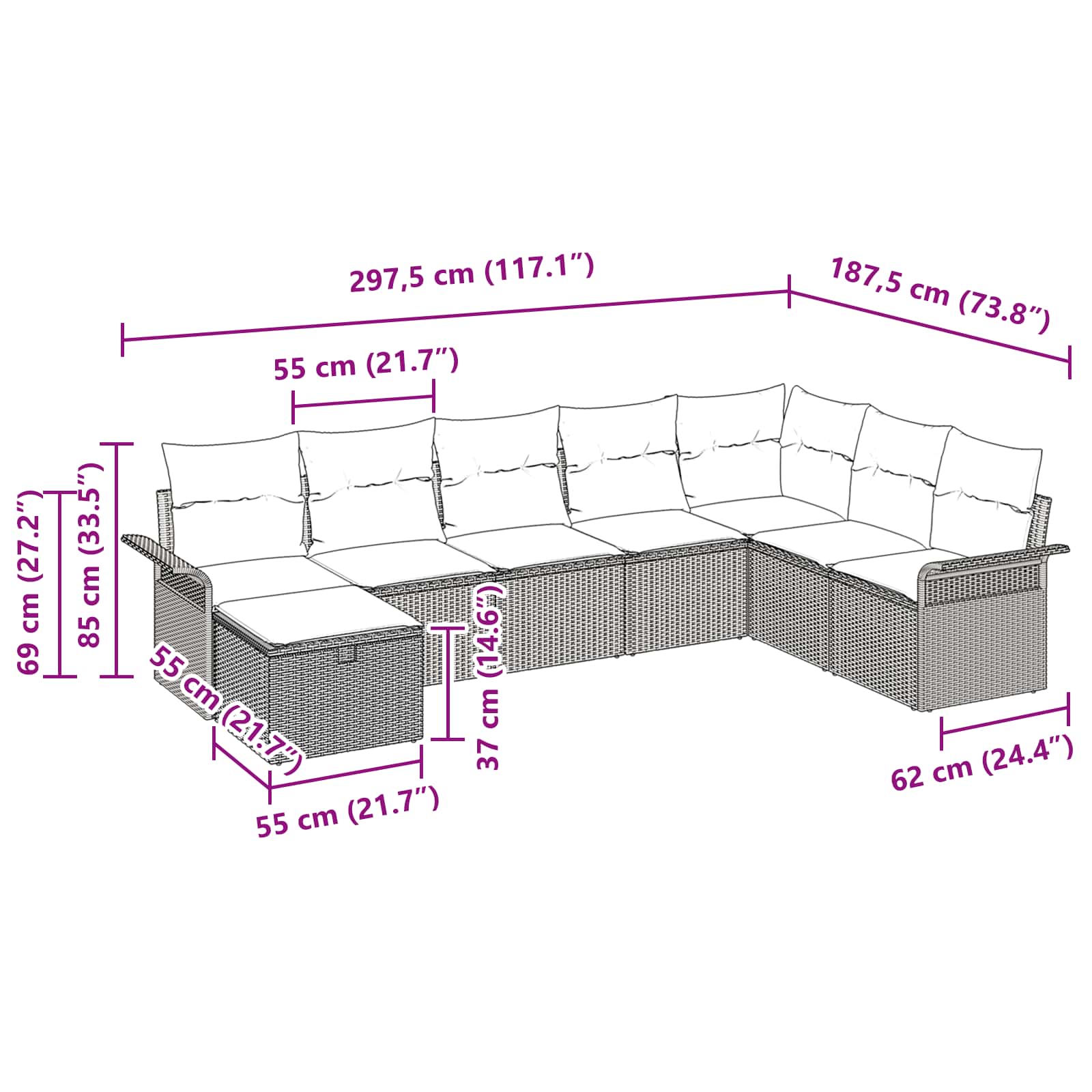 Tuin Sofa Set Met Kussen 8 Pcs Poly Rattan