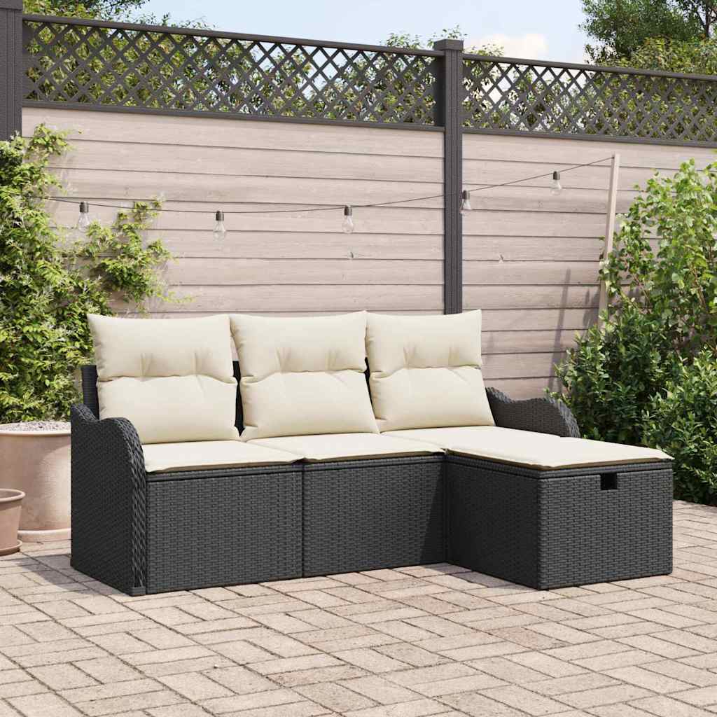 Tuinbankenset Met Kussen 4 Pcs En Crème Poly Rattan