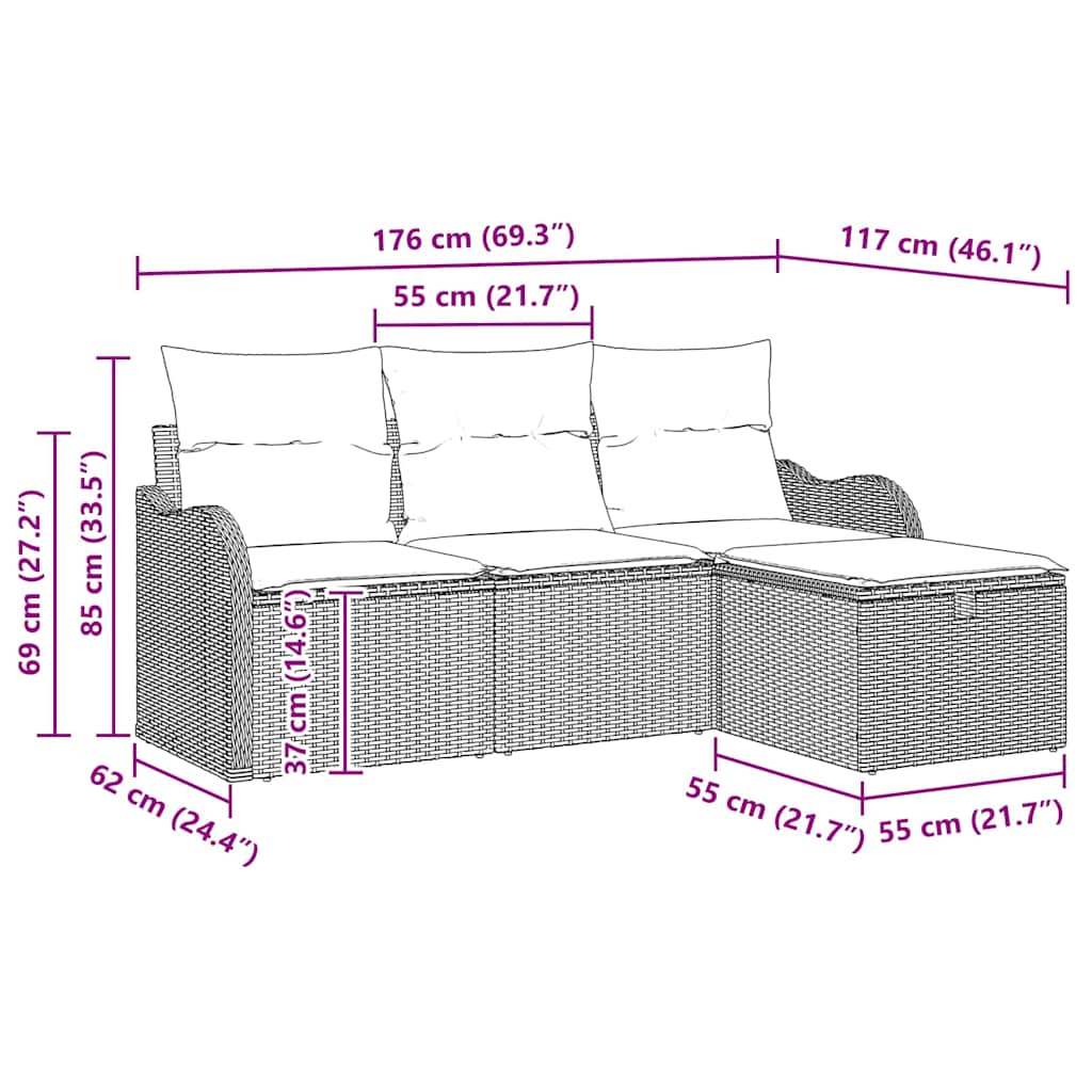 Tuinbankenset Met Kussen 4 Pcs En Crème Poly Rattan