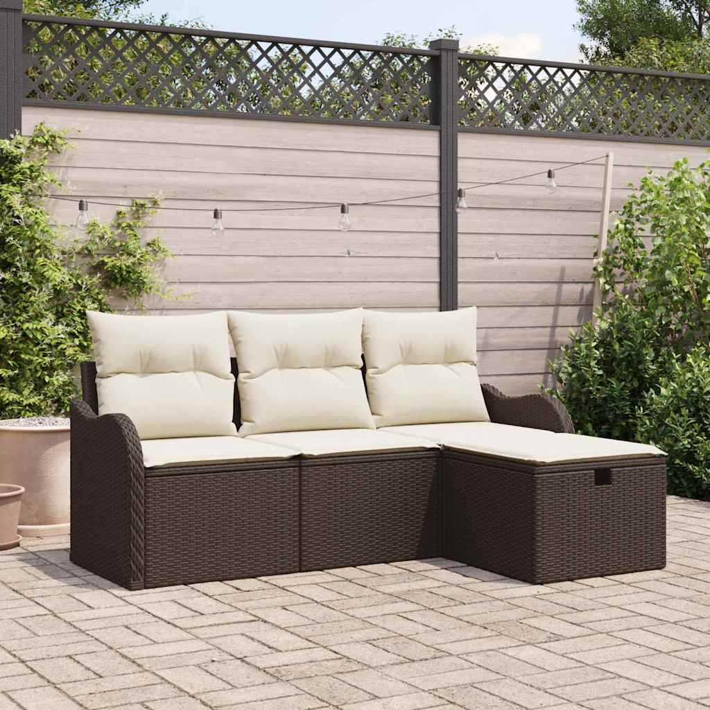 Tuinbankenset Met Kussen 4 Pcs En Crème Poly Rattan