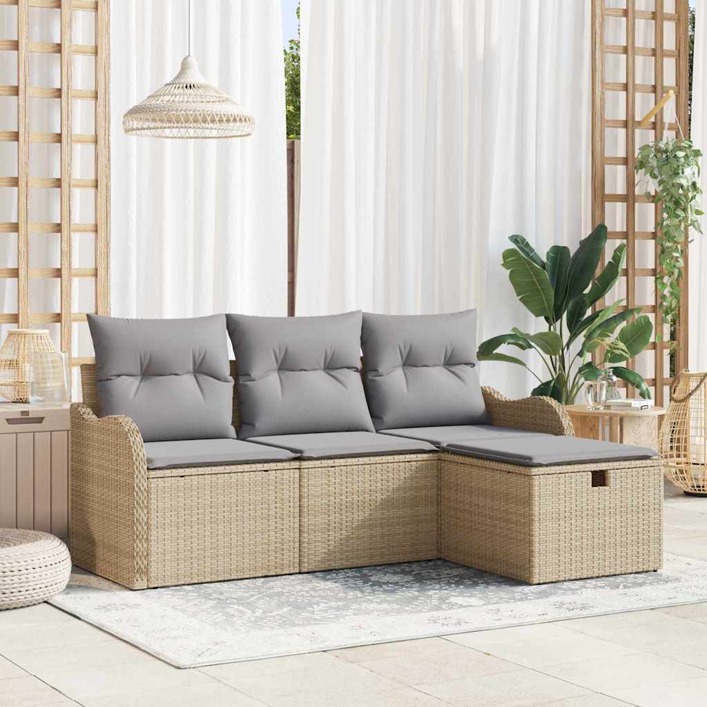 Tuinbankenset Met Kussen 4 Pcs En Crème Poly Rattan