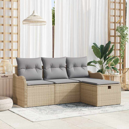 Tuinbankenset Met Kussen 4 Pcs En Crème Poly Rattan