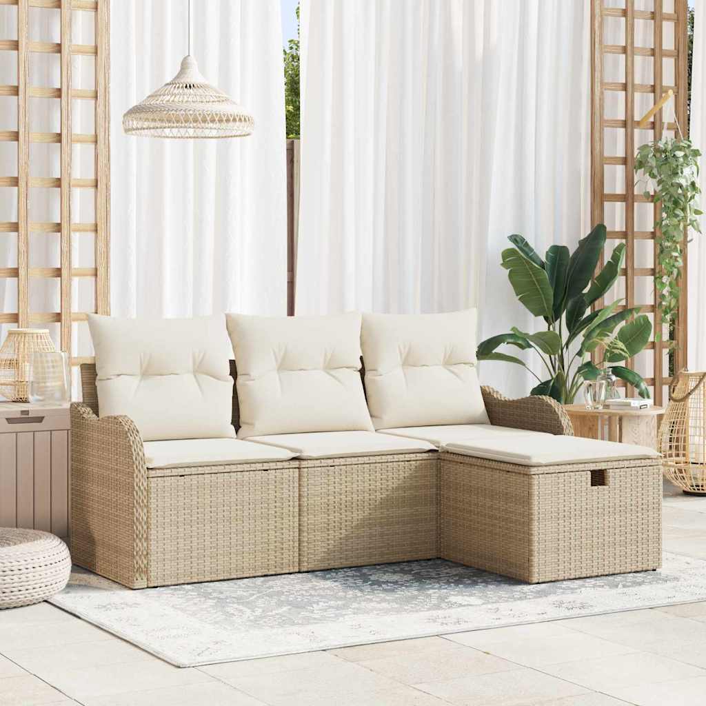 Tuinbankenset Met Kussen 4 Pcs En Crème Poly Rattan