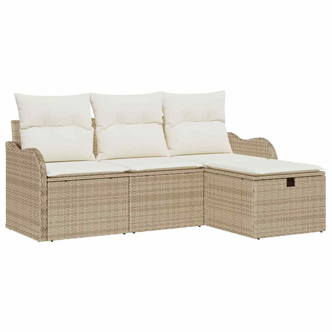 Tuinbankenset Met Kussen 4 Pcs En Crème Poly Rattan
