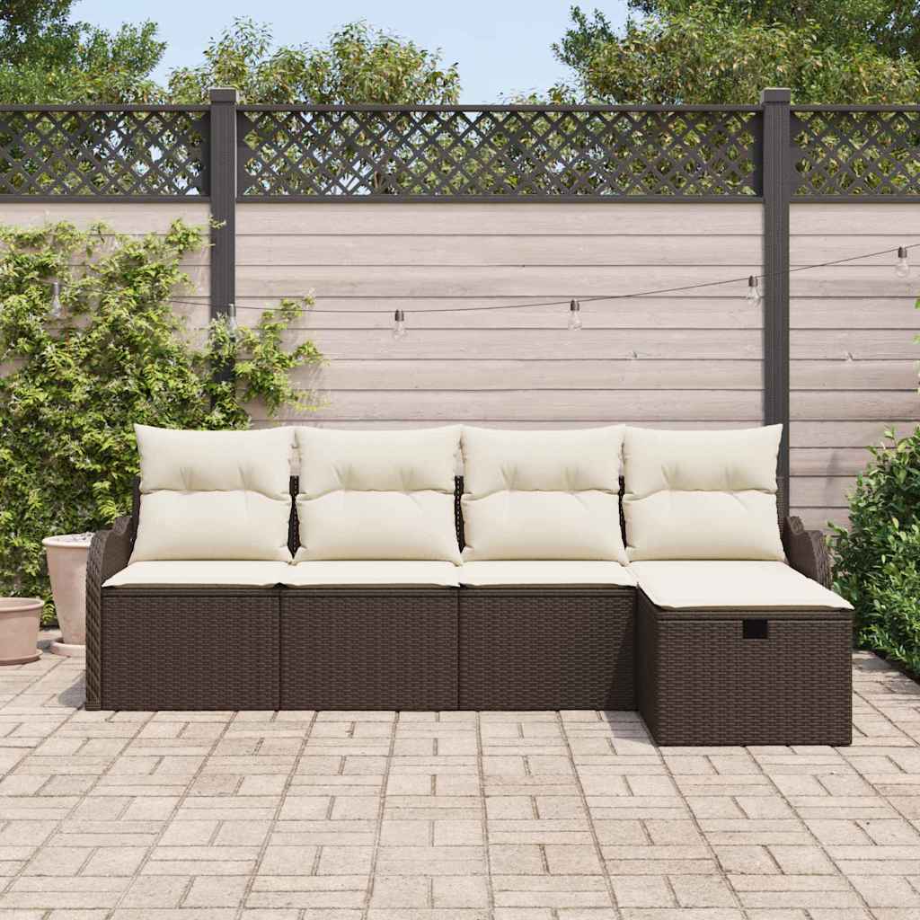 Tuin Sofa Set Met Kussen 5 Pcs En Crème Poly Riet