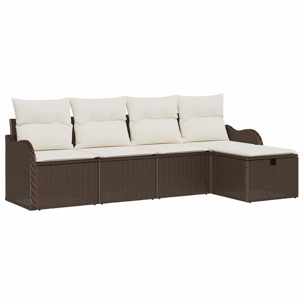 Tuin Sofa Set Met Kussen 5 Pcs En Crème Poly Riet