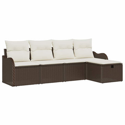 Tuin Sofa Set Met Kussen 5 Pcs En Crème Poly Riet