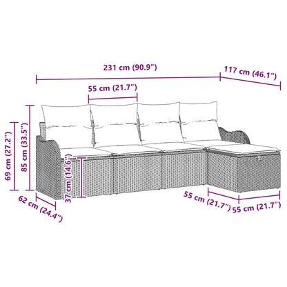Tuin Sofa Set Met Kussen 5 Pcs En Crème Poly Riet