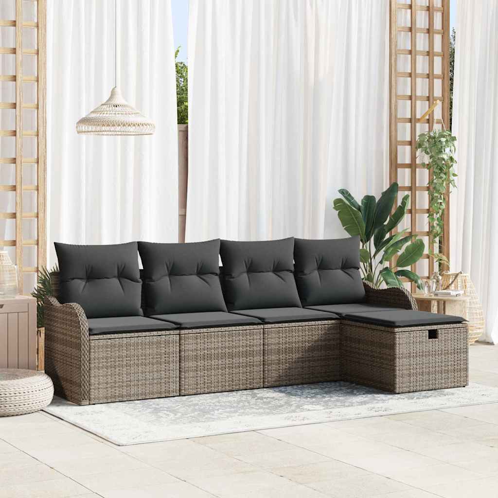 Tuin Sofa Set Met Kussen 5 Pcs En Crème Poly Riet