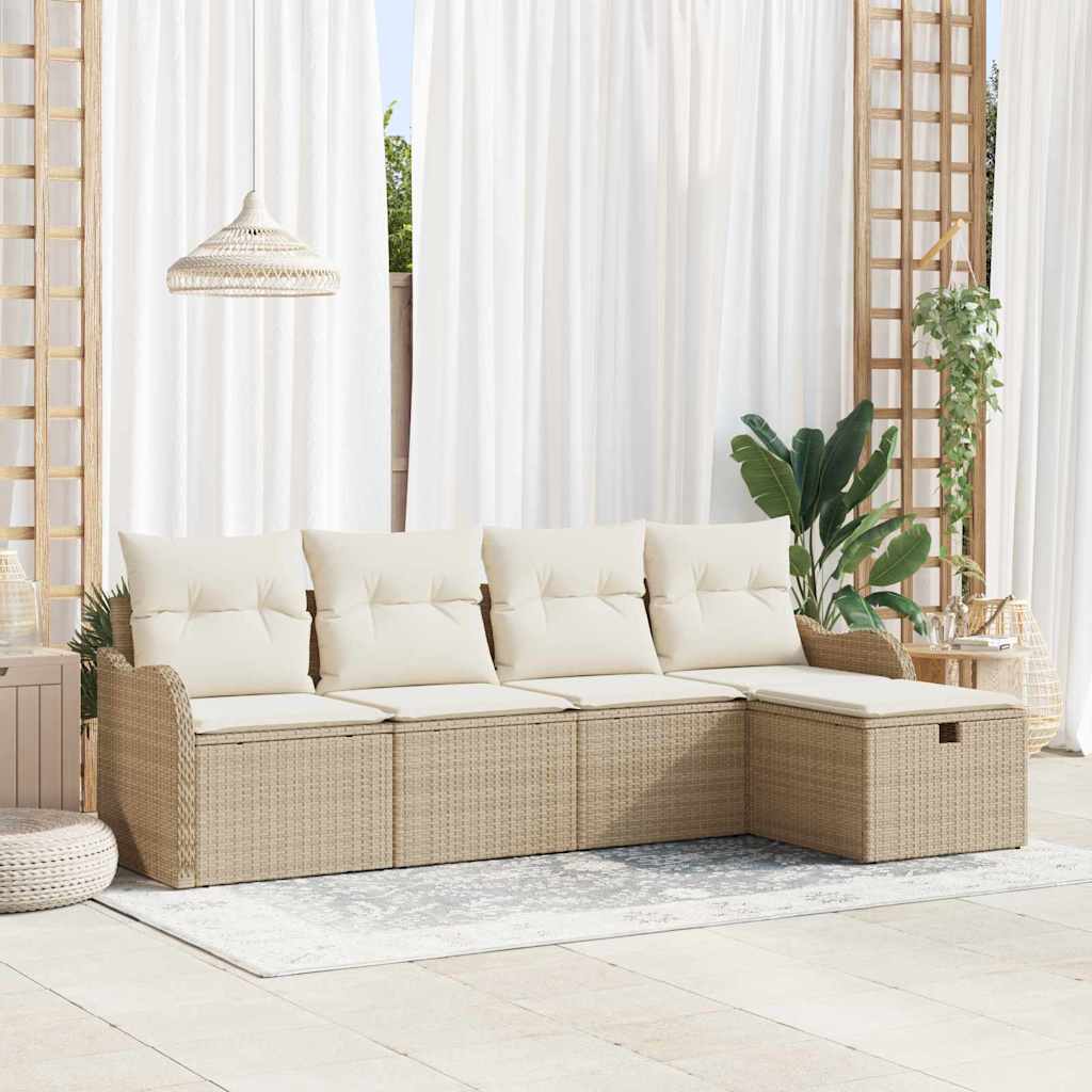 Tuin Sofa Set Met Kussen 5 Pcs En Crème Poly Riet