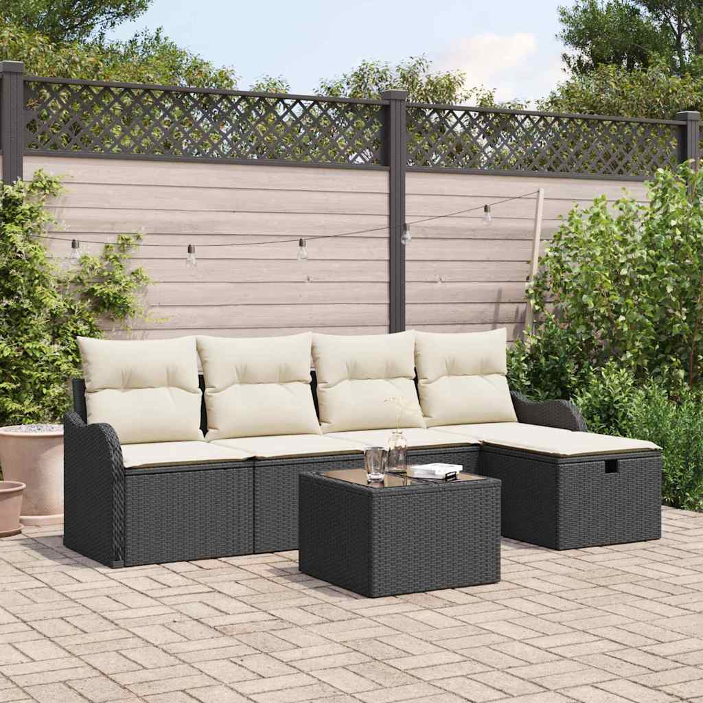 Tuin Sofa Set Met Kussen 5 Pcs En Crème Poly Riet