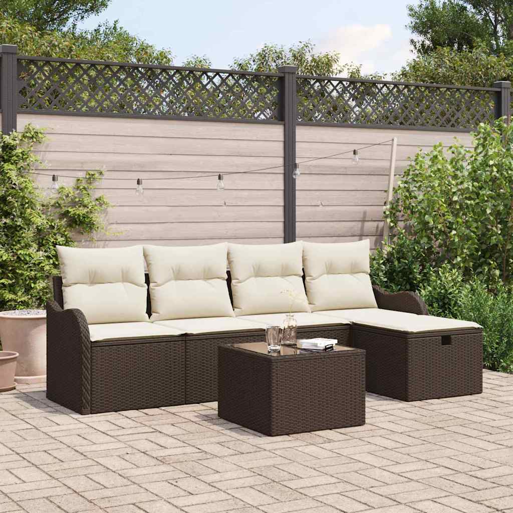 Tuin Sofa Set Met Kussen 5 Pcs En Crème Poly Riet