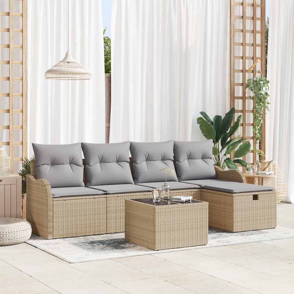 Tuin Sofa Set Met Kussen 5 Pcs En Crème Poly Riet