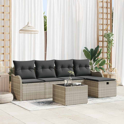 Tuin Sofa Set Met Kussen 5 Pcs En Crème Poly Riet