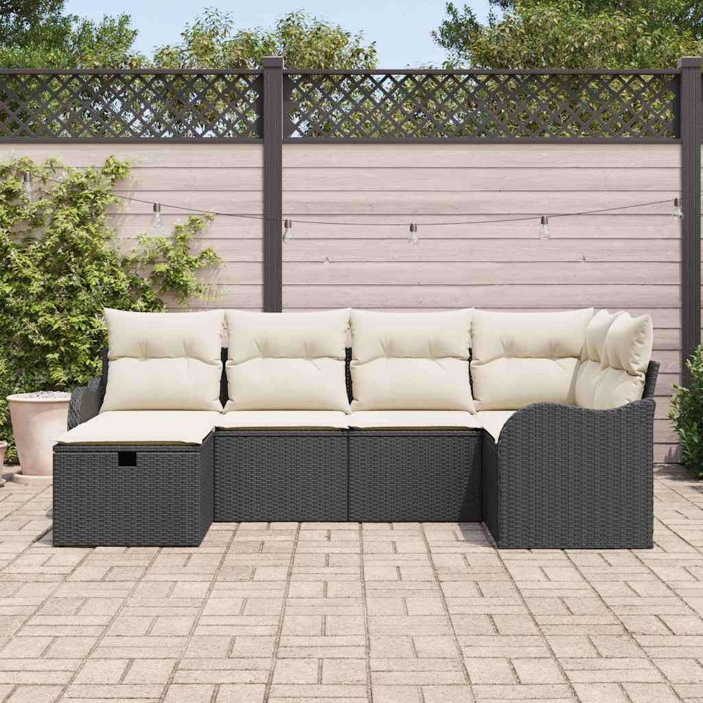 Tuin Sofa Set Met Kussen 6 Pcs En Crème Poly Riet