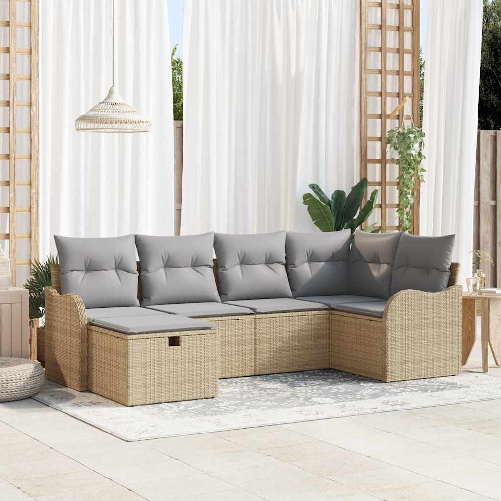Tuin Sofa Set Met Kussen 6 Pcs En Crème Poly Riet