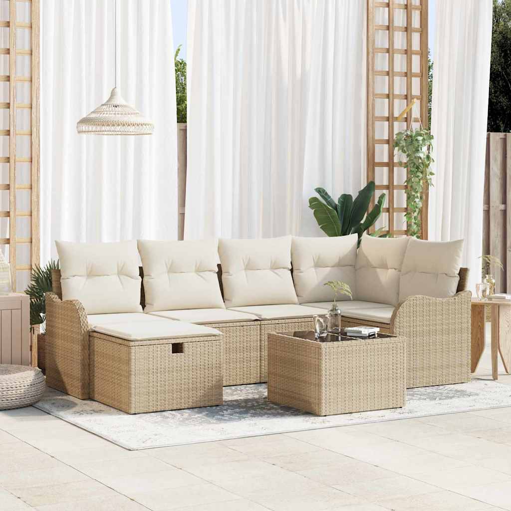 Tuin Sofa Set Met Kussen 6 Pcs En Crème Poly Riet