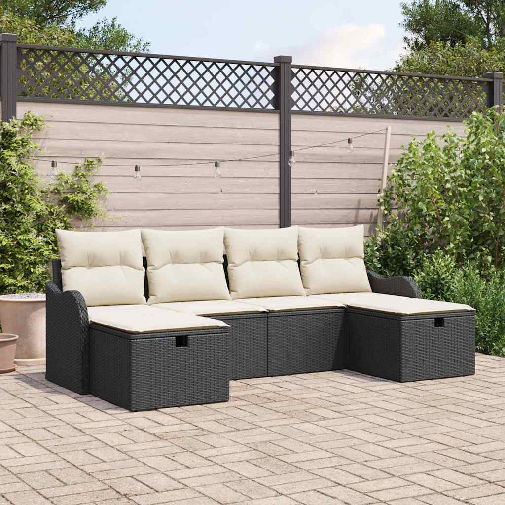 Bankstel Met Kussen Met Opslag 6 Pcs En Crème Poly Rattan