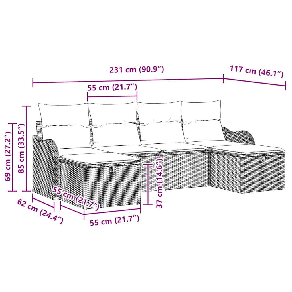 Bankstel Met Kussen Met Opslag 6 Pcs En Crème Poly Rattan