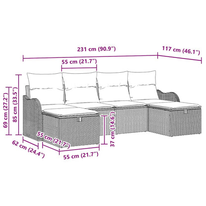 Bankstel Met Kussen Met Opslag 6 Pcs En Crème Poly Rattan