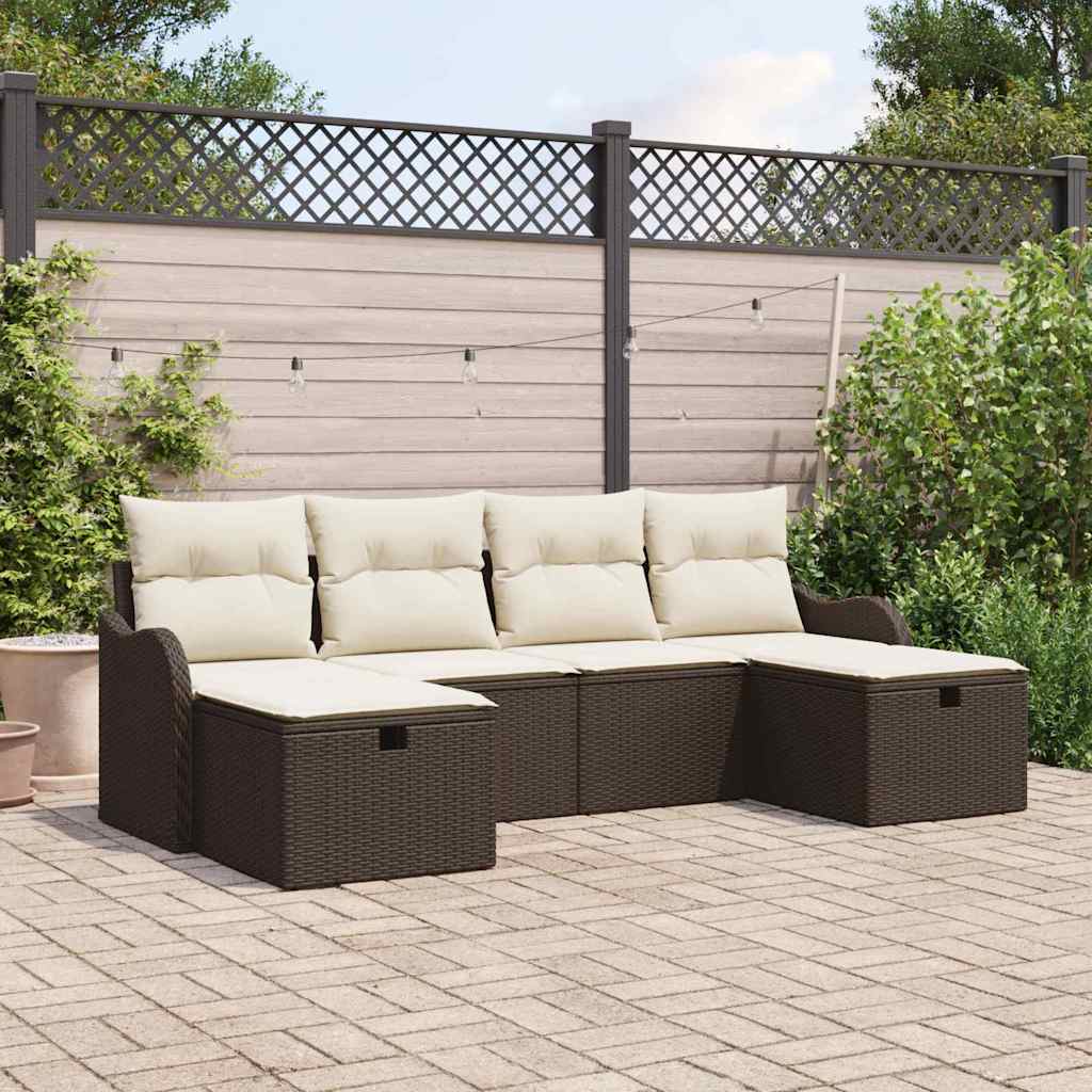 Bankstel Met Kussen Met Opslag 6 Pcs En Crème Poly Rattan