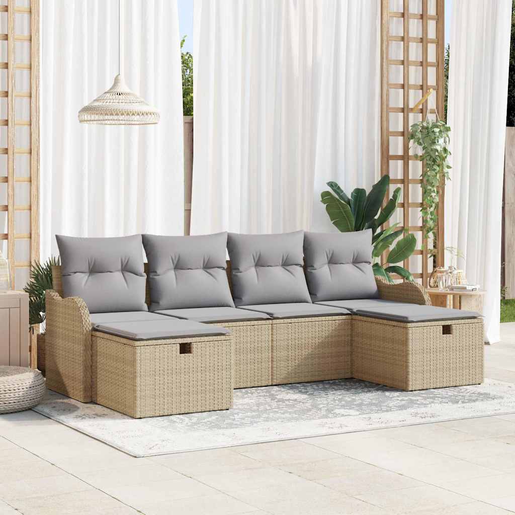 Bankstel Met Kussen Met Opslag 6 Pcs En Crème Poly Rattan