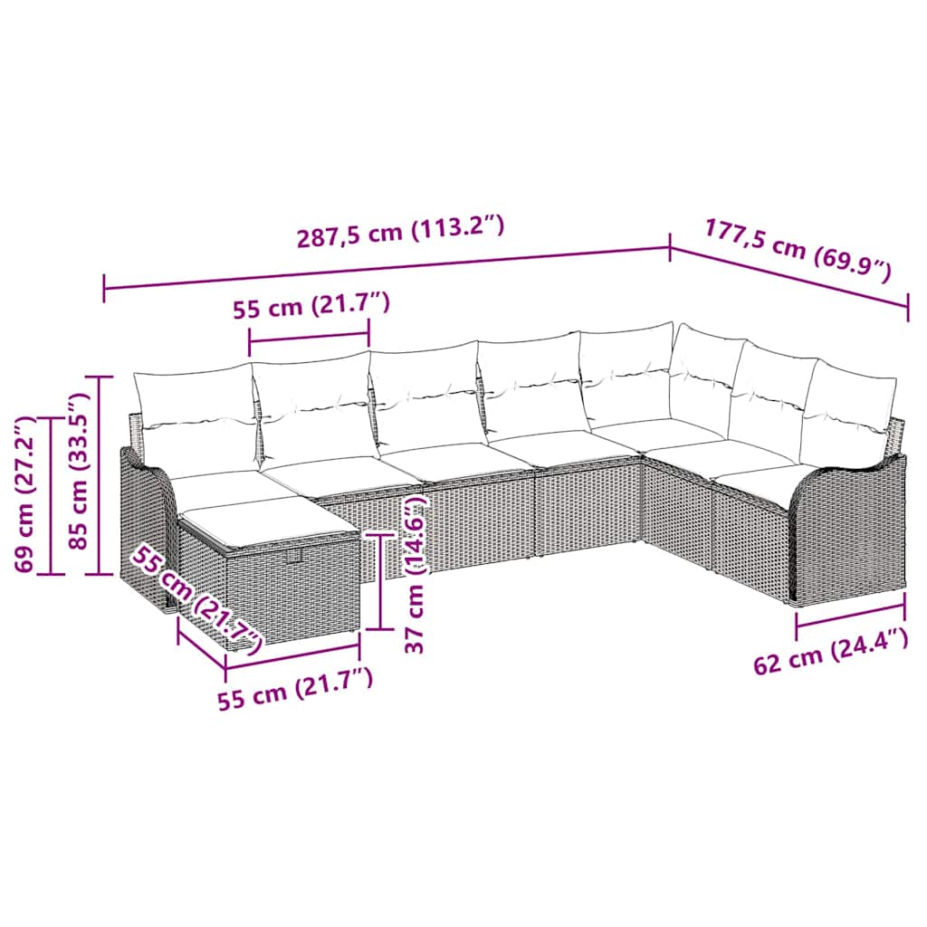 Bankstel Met Kussen Met Opslag 8 Pcs En Crème Poly Rattan